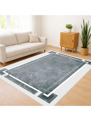 Gri Zeminli Koyu Çerçeveli Sade Salon Halısı Yıkanabilir Antialerjik Kaymaz Tabanlı - SD-1130