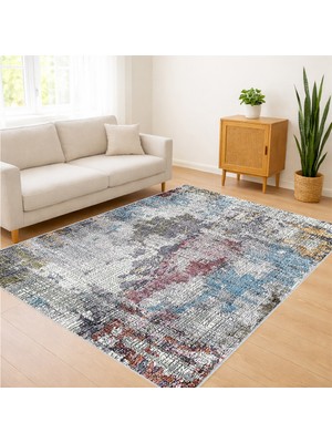 Gri ve Krem Tonlarda Eskitme Desenli Salon Halısı Yıkanabilir Antialerjik Kaymaz Tabanlı - SD-382