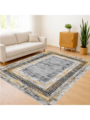 Bej ve Sarı Tonlarda Çerçeveli Klasik Salon Halısı Toz Tutmaz Kaymaz Tabanlı Sıcak Stil - FNL-459