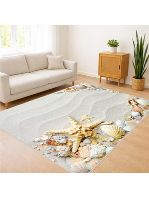 Krem Zeminli Çiçek Motifli Sanatsal Salon Halısı Antialerjik Kaymaz Tabanlı Zarif Görünüm - SM-248