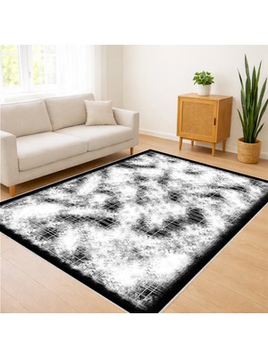 Siyah Zeminli Bulut Efektli Salon Halısı Antialerjik Kaymaz Tabanlı Modern Görünüm - SM-267