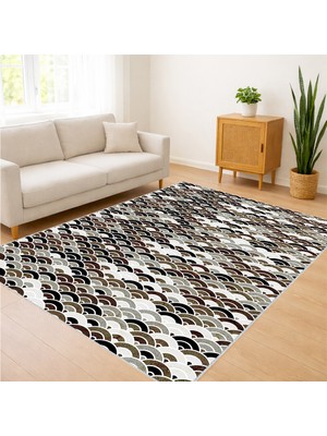 Siyah ve Beyaz Yoğun Desenli Salon Halısı Toz Tutmaz Kaymaz Tabanlı Modern Kontrast - SD-1145