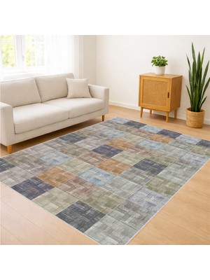 Renkli Taş Desenli Modern Salon Halısı Antialerjik Kaymaz Tabanlı Enerjik Görünüm - SM-549