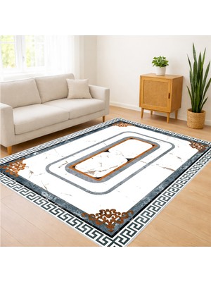 Beyaz Zeminli Altın Çerçeveli Klasik Salon Halısı Antialerjik Kaymaz Tabanlı Şık ve Zamansız Stil - SM-250