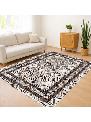 Siyah ve Beyaz Çizgisel Desenli Salon Halısı Yıkanabilir Antialerjik Kaymaz Tabanlı - SD-1141