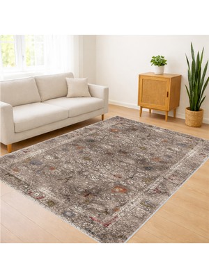 Kahverengi Tonlarda Eskitme Dokulu Salon Halısı Antialerjik Kaymaz Tabanlı Doğal Stil - SM-562