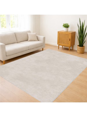 Krem Tonlarda Sade Yüzeyli Salon Halısı Toz Tutmaz Kaymaz Tabanlı Minimal Dekorasyon - FNL-409