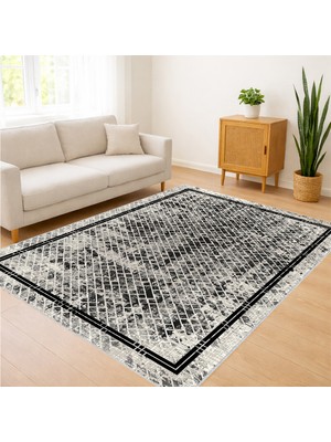 Gri Zeminli Yumuşak Geçişli Modern Salon Halısı Yıkanabilir Toz Tutmaz Kaymaz Tabanlı - SD-1094