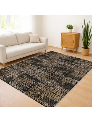 Kahve ve Siyah Tonlarda Dokulu Desenli Salon Halısı Yıkanabilir Leke Tutmaz Kaymaz Tabanlı - FNL-303