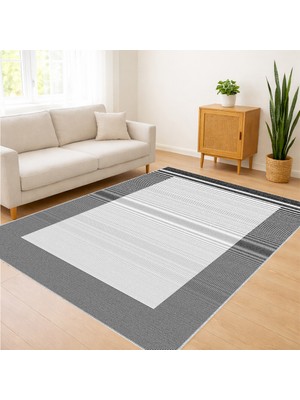 Açık Gri Zeminli Modern Çizgisel Salon Halısı Yıkanabilir Toz Tutmaz Kaymaz Tabanlı - SM-165