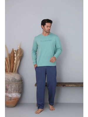 Pijamoni Erkek Bisiklet Yaka Milan Kumaş Yeşil Pijama Takımı