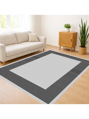 Gri ve Siyah Tonlarda Kalın Çerçeveli Salon Halısı Toz Tutmaz Kaymaz Tabanlı Modern Görünüm - FNL-473