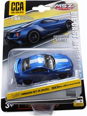 Cca Nissan Gt-R (R35) 50. Yıl Özel Seri Diecast Model Araba, 1:64 Ölçek, Mavi, Premium Serisi, Metal Speed Zone