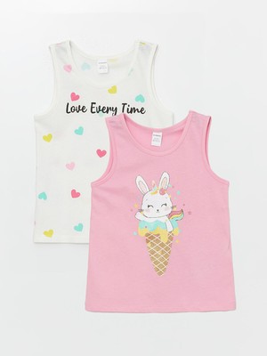 Lc Waikiki Yeni Sezon Bisiklet Yaka Kısa Kollu Baskılı Kız Bebek Atlet 2'li