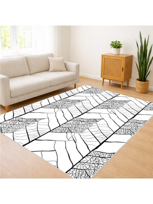 Siyah Çizgili Modern Desenli Salon Halısı Yıkanabilir Kaymaz Tabanlı Toz ve Leke Tutmaz Çağdaş Yaşam Alanları Için - FNL-328