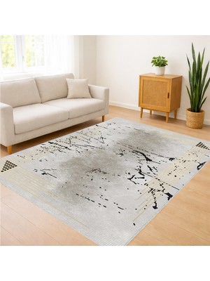 Açık Krem Zeminli Benekli Modern Salon Halısı Yıkanabilir Toz Tutmaz Kaymaz Tabanlı - FNL-364