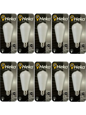 (10 Adet) Heka 6W (46W) 3000K (Sarı Işık) E27 Duylu Soft LED ST64 Filament Ampul
