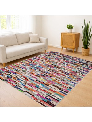 Renkli Çizgisel Modern Desenli Salon Halısı Yıkanabilir Toz Tutmaz Kaymaz Tabanlı - Sm-14