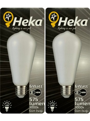 (2 Adet) Heka 6W (46W) 3000K (Sarı Işık) E27 Duylu Soft LED ST64 Filament Ampul