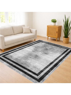 Açık Gri Tonlarda Çerçeveli Klasik Salon Halısı Antialerjik Kaymaz Tabanlı - SM-452