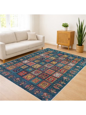 Renkli Etnik Desenli Salon Halısı Yıkanabilir Kaymaz Tabanlı Toz ve Leke Tutmaz Sıcak Dekorasyon Için - SM-291