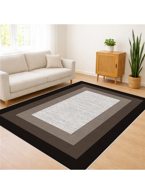 Siyah Çerçeveli Krem Zeminli Modern Salon Halısı Antialerjik Kaymaz Tabanlı Sade Şıklık - SM-296