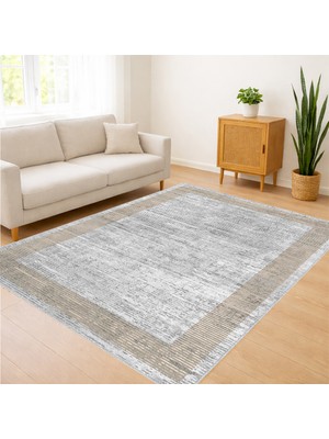 Açık Gri Zeminli Soft Dokulu Salon Halısı Antialerjik Kaymaz Tabanlı Sade ve Huzurlu Görünüm - FNL-337