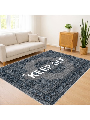 Gri Zeminli Tipografik Modern Desenli Salon Halısı Yıkanabilir Kaymaz Tabanlı Genç ve Çağdaş Stil - SM-696