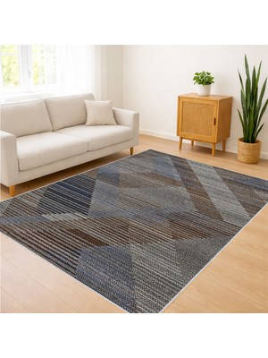 Gri Tonlarda Geometrik Desenli Salon Halısı Yıkanabilir Antialerjik Kaymaz Tabanlı - FNL-204