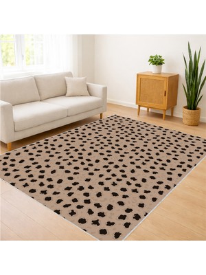 Kahverengi Zeminli Nokta Desenli Modern Salon Halısı Yıkanabilir Kaymaz Tabanlı - SM-396