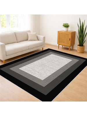 Kahverengi Çerçeveli Açık Zeminli Salon Halısı Yıkanabilir Toz Tutmaz Kaymaz Tabanlı - SM-297