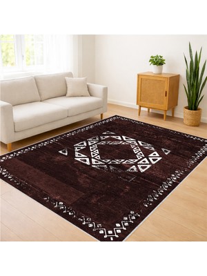 Kahverengi Zeminli Klasik Motifli Salon Halısı Toz Tutmaz Kaymaz Tabanlı Ağır ve Asil Stil - SD-1052