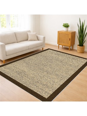 Bej Zeminli Klasik Dokulu Salon Halısı Antialerjik Kaymaz Tabanlı Doğal Görünüm - SM-336