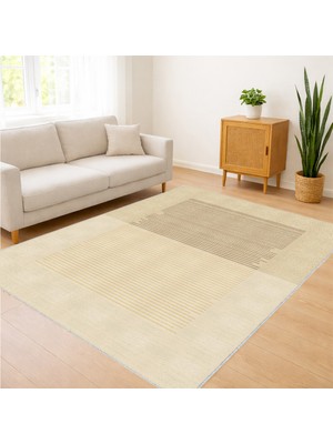 Açık Bej Düz Dokulu Salon Halısı Yıkanabilir Toz Tutmaz Kaymaz Tabanlı - FNL-346