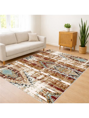 Kahverengi Tonlarda Eskitme Dokulu Salon Halısı Yıkanabilir Toz Tutmaz Kaymaz Tabanlı - Sm-07