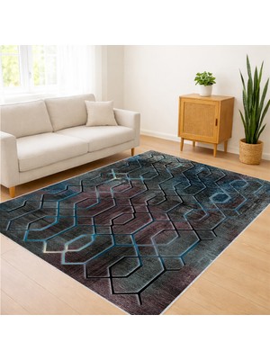 Koyu Tonlarda Soyut Desenli Modern Salon Halısı Antialerjik Kaymaz Tabanlı Çağdaş Stil - SM-237