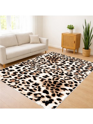 Leopar Desenli Kahverengi Tonlarda Salon Halısı Antialerjik Kaymaz Tabanlı Cesur Dekorasyon - SM-106