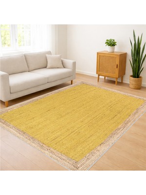 Sarı Zeminli Sade Dokulu Salon Halısı Antialerjik Kaymaz Tabanlı Aydınlık Mekanlar Için - SM-261