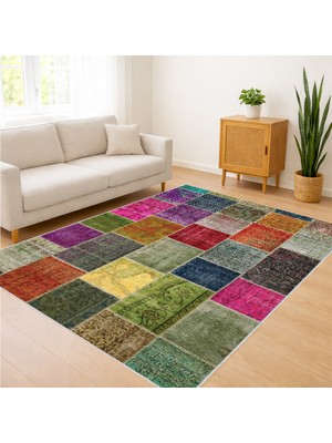 Çok Renkli Kare Desenli Salon Halısı Yıkanabilir Toz Tutmaz Kaymaz Tabanlı Enerjik Kullanım - SM-150