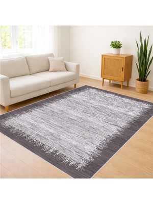 Açık Gri Tonlarda Eskitme Dokulu Salon Halısı Yıkanabilir Kaymaz Tabanlı - SM-433