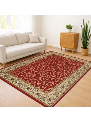 Kırmızı Zeminli Klasik Motifli Salon Halısı Yıkanabilir Antialerjik Kaymaz Tabanlı Geleneksel Stil - SD-1120