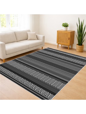 Gri Tonlarda Çizgisel Dokulu Modern Salon Halısı Antialerjik Kaymaz Tabanlı Sade Stil - SM-160