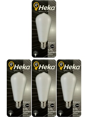 (4 Adet) Heka 6W (46W) 3000K (Sarı Işık) E27 Duylu Soft LED ST64 Filament Ampul