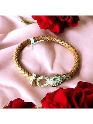 Reiz 14K Altın Kaplama Yılan Derisi Zirkon Taşlı Lüks Premıum Bileklik