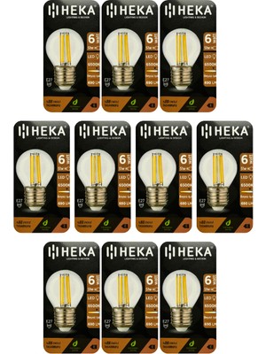 (10 Adet) Heka 6W (51W) 6500K (Beyaz Işık) E27 Duylu Şeffaf LED Ampul