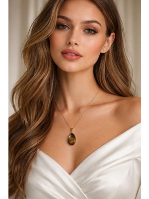 Solare Accessories Kaplan Gözü Doğal Taşlı Altın Kaplama Detaylı Kolye