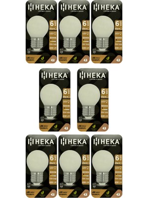 (8 Adet) Heka 6W (48W) 3000K (Sarı Işık) E27 Duylu Soft LED G45 Ampul