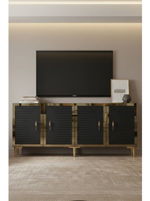 Yumedi Design KA1801AG - Kerem Konsol, Tv Sehpası, Çok Amaçlı Dolap ve Kahve Köşesi 180CM Antrasit-Gold