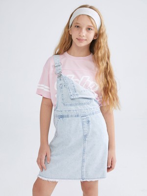 Lc Waikiki Yeni Sezon Kare Yaka Kız Çocuk Jean Salopet Elbise