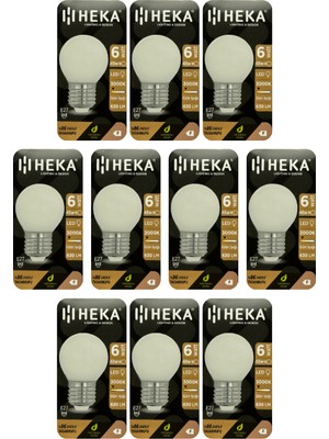 (10 Adet) Heka 6W (48W) 3000K (Sarı Işık) E27 Duylu Soft LED G45 Ampul
